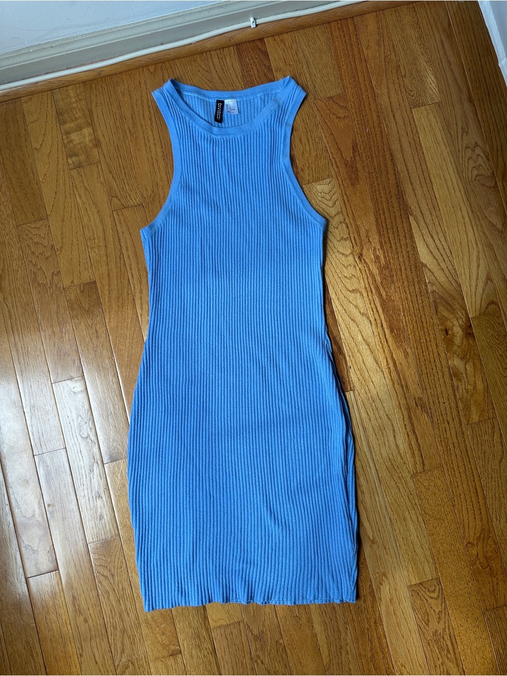 H&M Ribbed Midi Dress in Light Blue